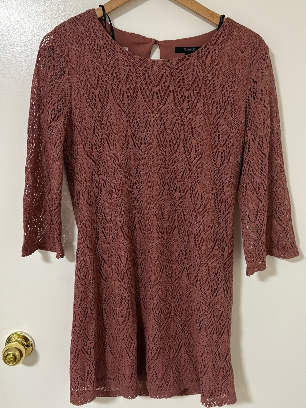 Forever 21 Mauve Crochet Long-Sleeve Dress